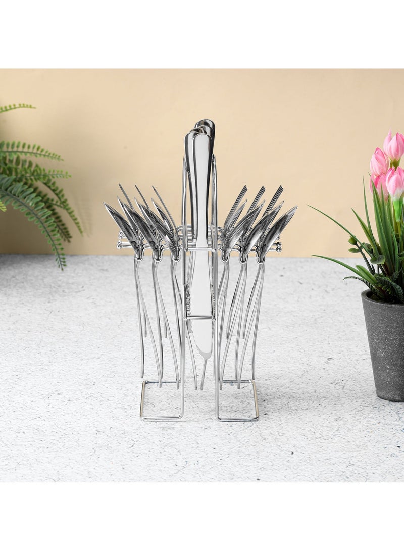 ديلكاسا طقم أدوات مائدة ديلكاسا من الفولاذ المقاوم للصدأ مكون من 24 قطعة مع حامل، ملعقة طعام، شوكة طعام، ملعقة شاي، سكين، طقم من 6 قطع - Image 4